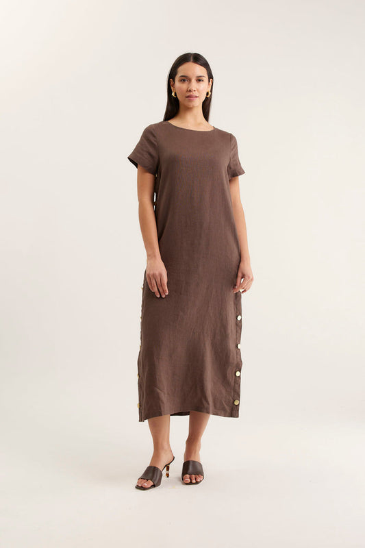 Louie Linen Dress In Choc