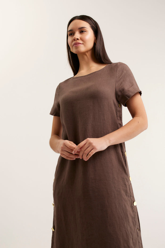 Louie Linen Dress In Choc