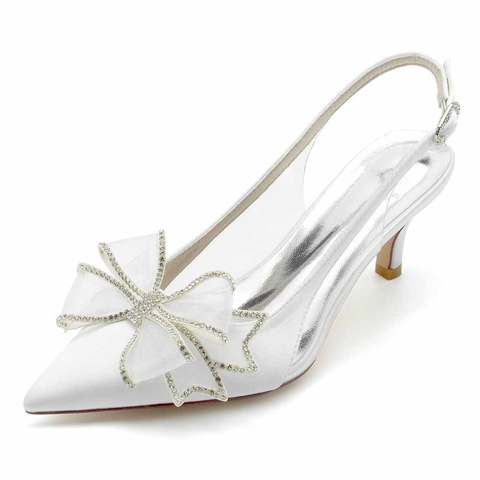 Low Heels Satin Pointed Toe Heels Party Shoes with Bow