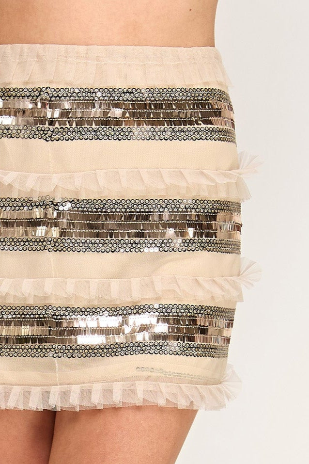 Lumi Tulle Mini Skirt - Mesh Sequins Stripe - SALE