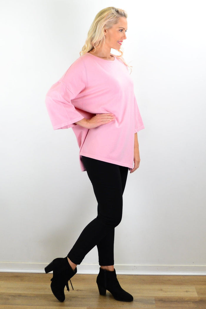 Cali&Co pink Debs double sleeve tunic jumper with relaxed fit, soft fabric, and stylish long sleeves, perfect for casual wear.