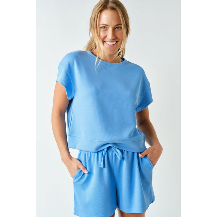 Luxe Sand Wash Rib Classic Tee & Shorts Set 5896 – Blue