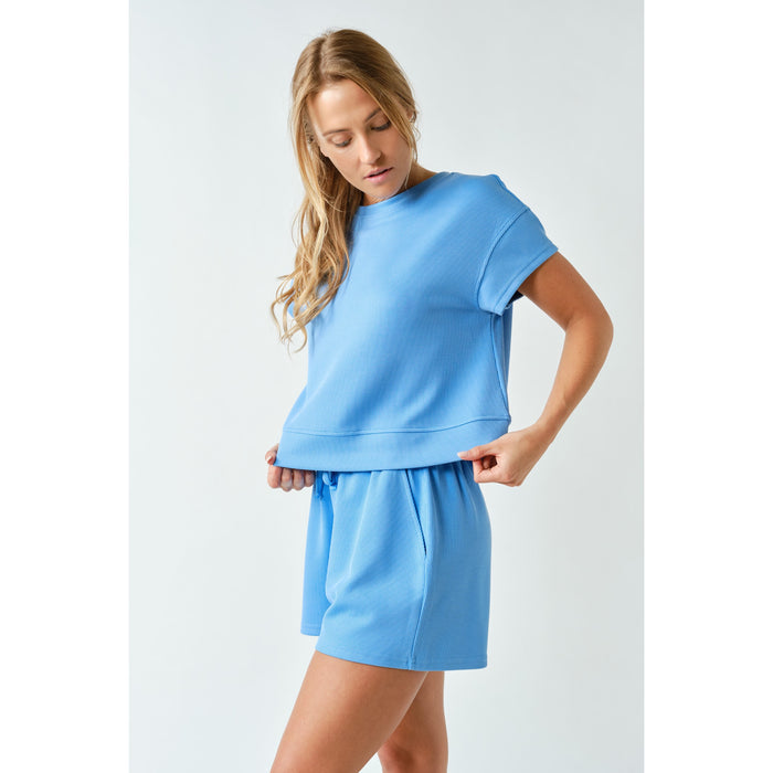 Luxe Sand Wash Rib Classic Tee & Shorts Set 5896 – Blue