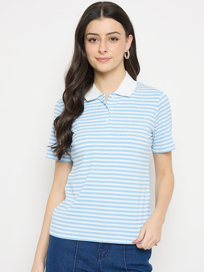 Madame Blue Striped Polo T-Shirt