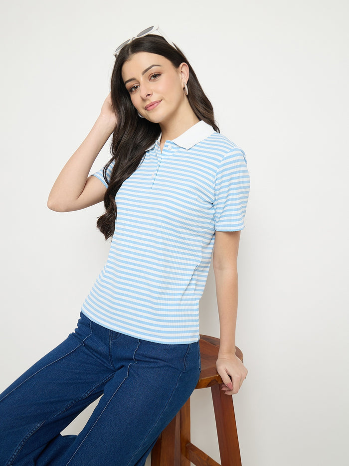 Madame Blue Striped Polo T-Shirt