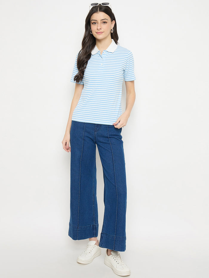 Madame Blue Striped Polo T-Shirt