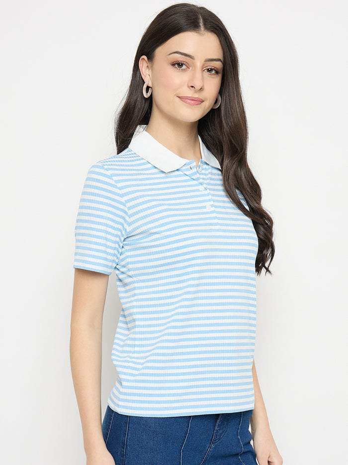 Madame Blue Striped Polo T-Shirt
