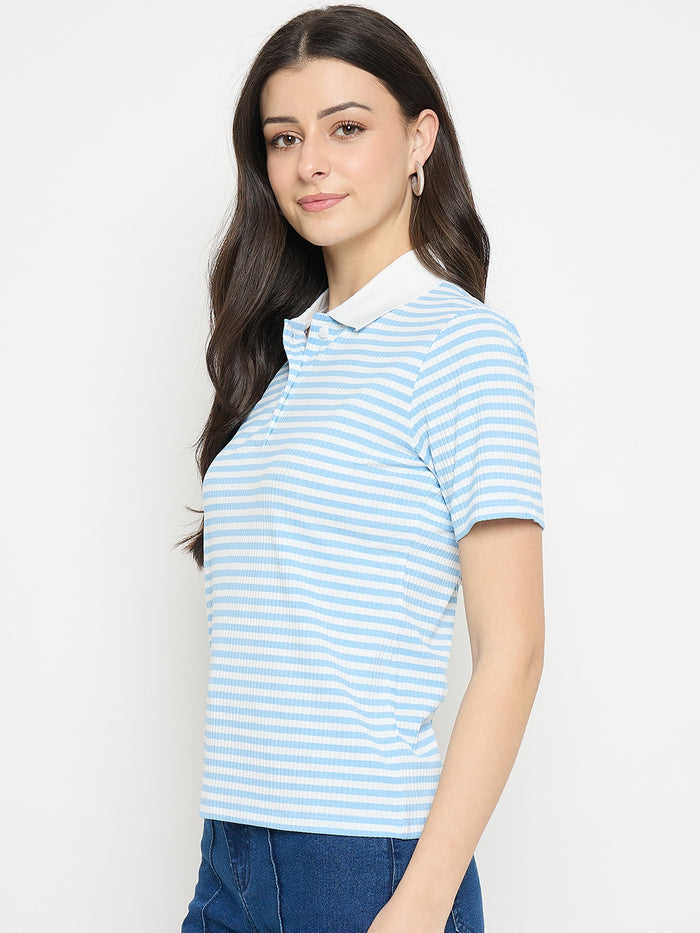 Madame Blue Striped Polo T-Shirt