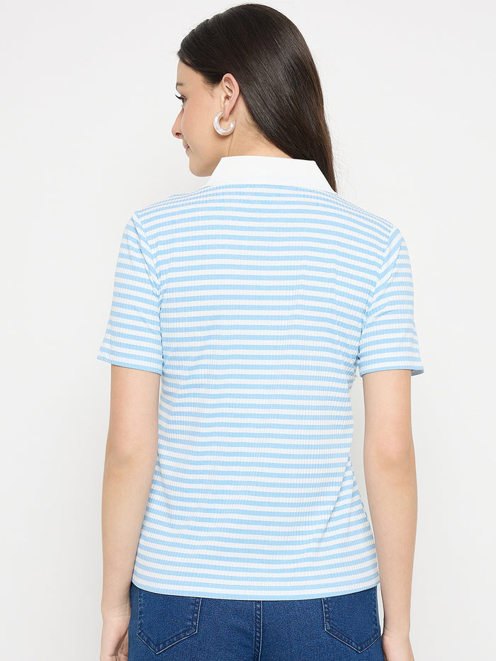 Madame Blue Striped Polo T-Shirt