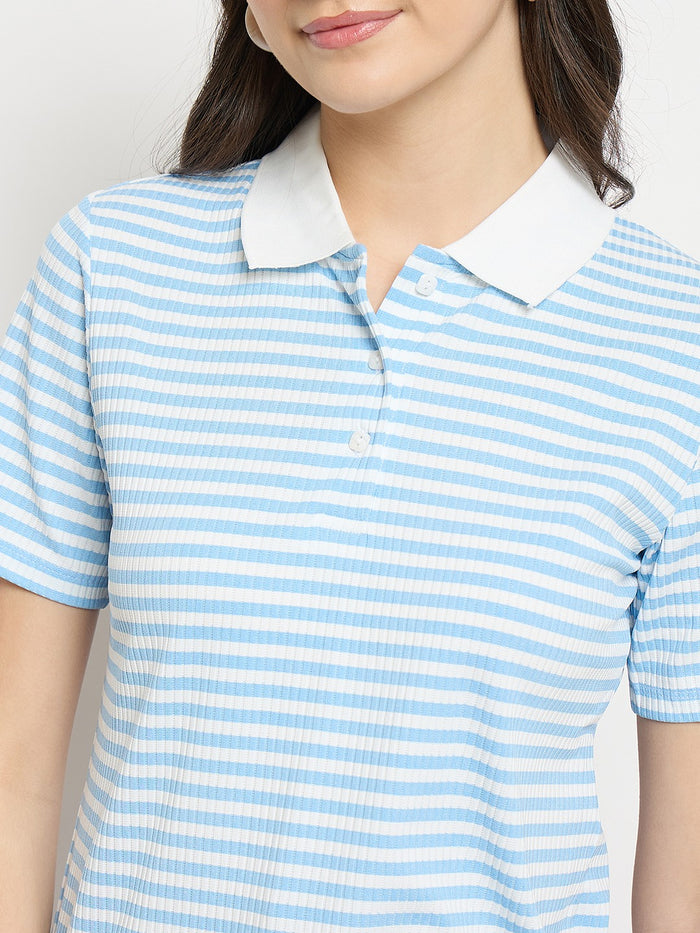 Madame Blue Striped Polo T-Shirt