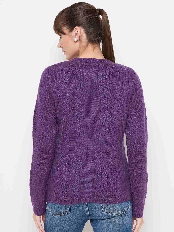 Madame Cable Knit Plum Acrylic Blend Cardigan