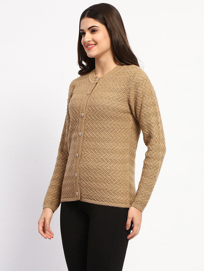 Madame Camel Cable Knit Button Down Cardigan