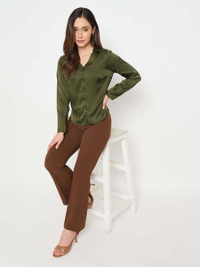 Madame Coffee Brown Flared Trousers