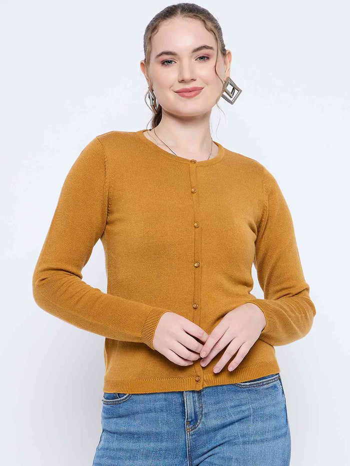 Madame Crew Neck Button Down Mustard Cardigan