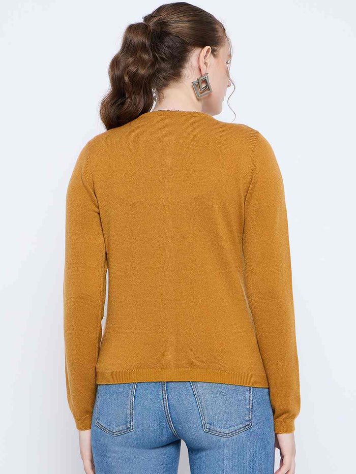 Madame Crew Neck Button Down Mustard Cardigan