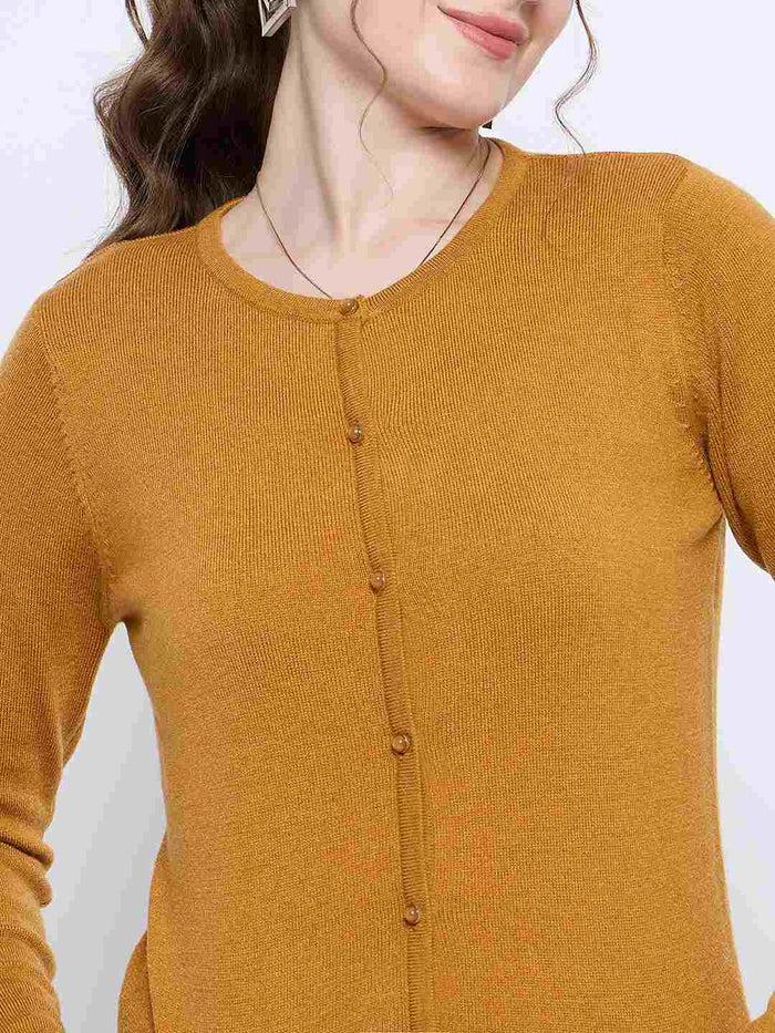 Madame Crew Neck Button Down Mustard Cardigan