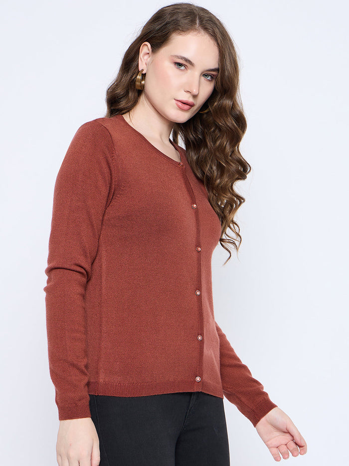 Madame Crew Neck Button Down Rust Red Cardigan