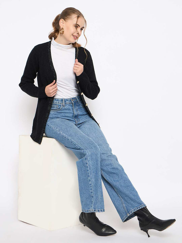Madame Full Sleeve Button Down Black Cardigan