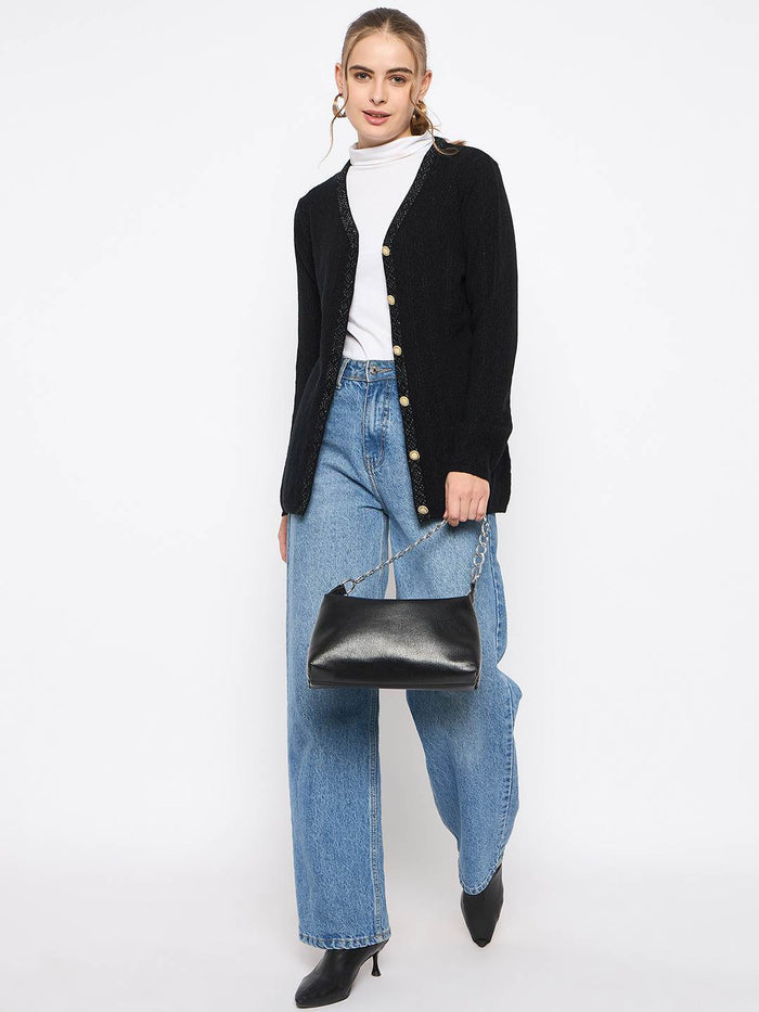 Madame Full Sleeve Button Down Black Cardigan