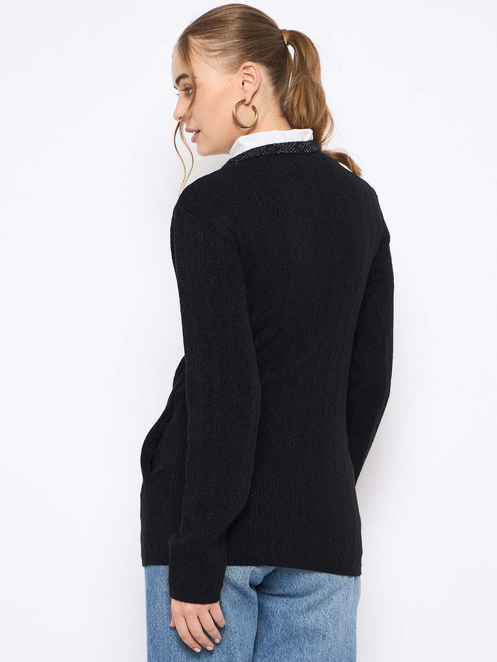 Madame Full Sleeve Button Down Black Cardigan