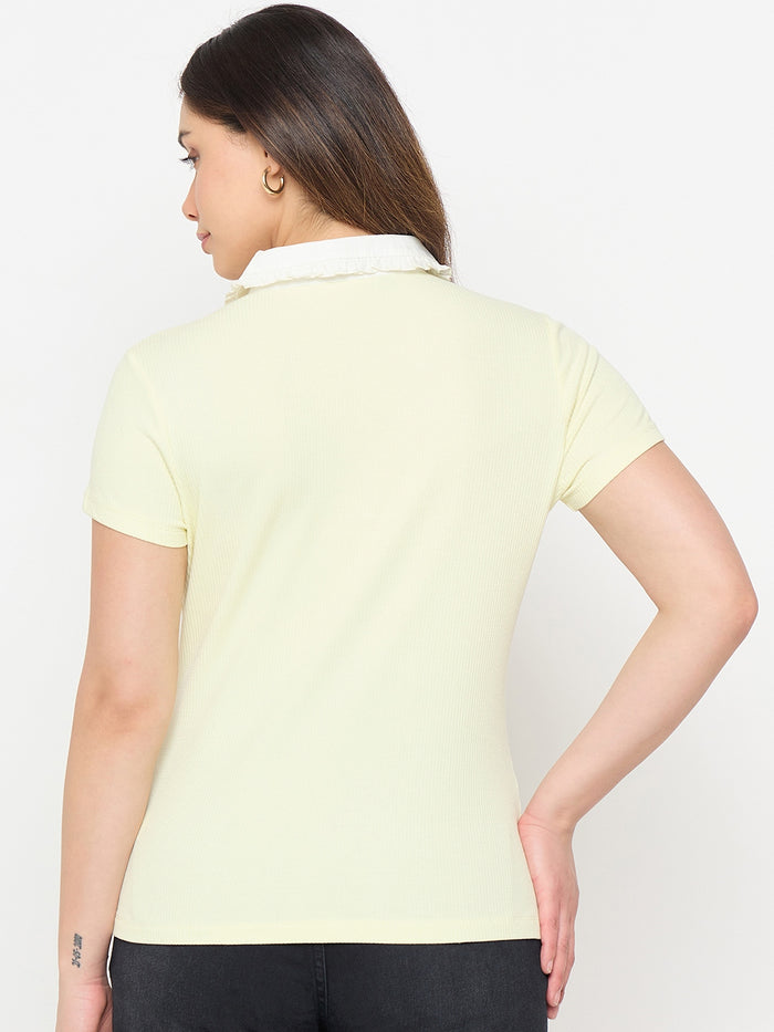 Madame Lemon Yellow Contrast Collar Polo T-shirt