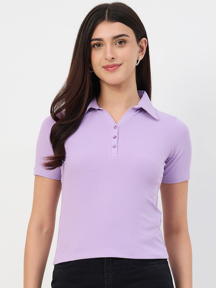 Madame Lilac Polo Neck Slim Fit T-Shirt