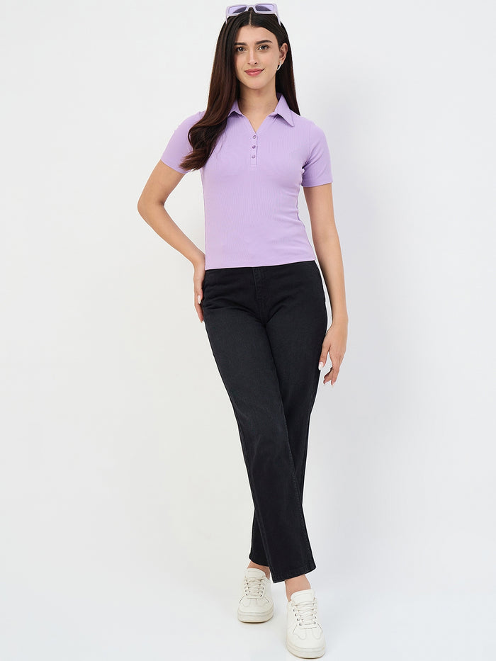 Madame Lilac Polo Neck Slim Fit T-Shirt