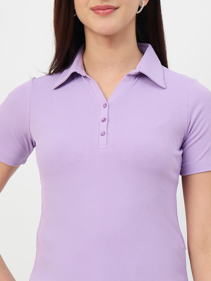 Madame Lilac Polo Neck Slim Fit T-Shirt