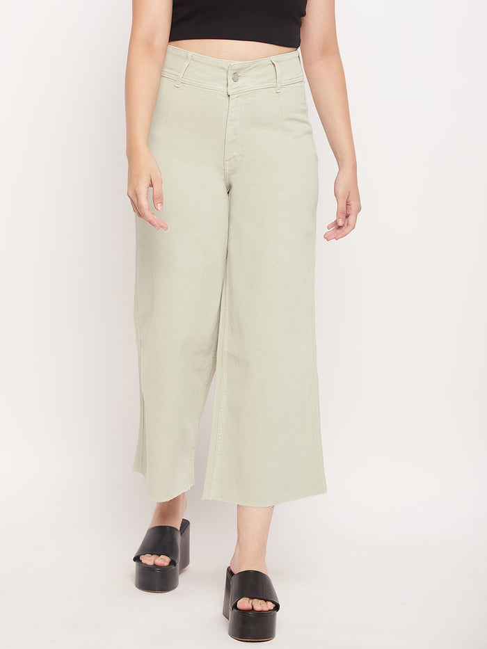 Madame Mint Green High Waist Wide Leg Ankle Length Jeans