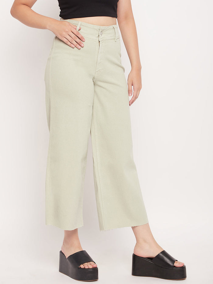 Madame Mint Green High Waist Wide Leg Ankle Length Jeans