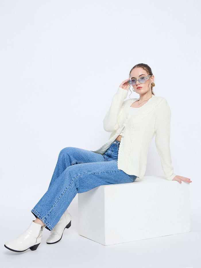Madame Off White Cable Knit Acrylic Sweater