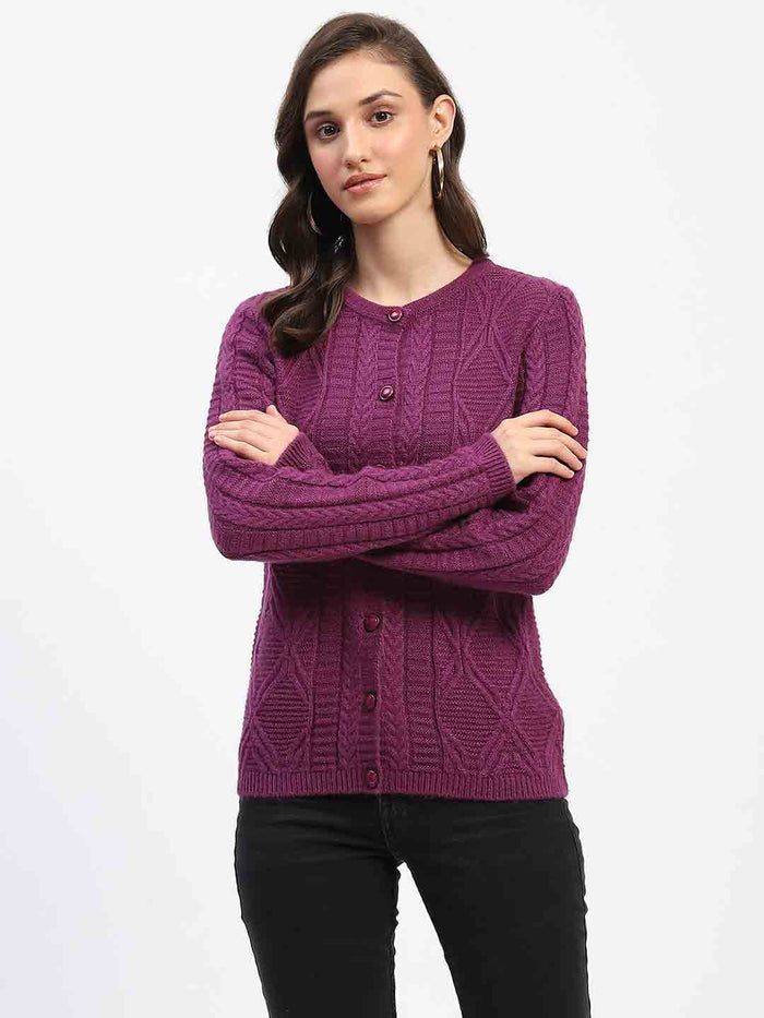Madame Round Neck Button Down Plum Cardigan