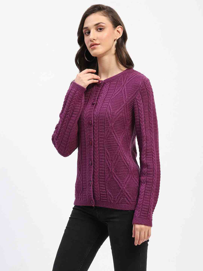 Madame Round Neck Button Down Plum Cardigan