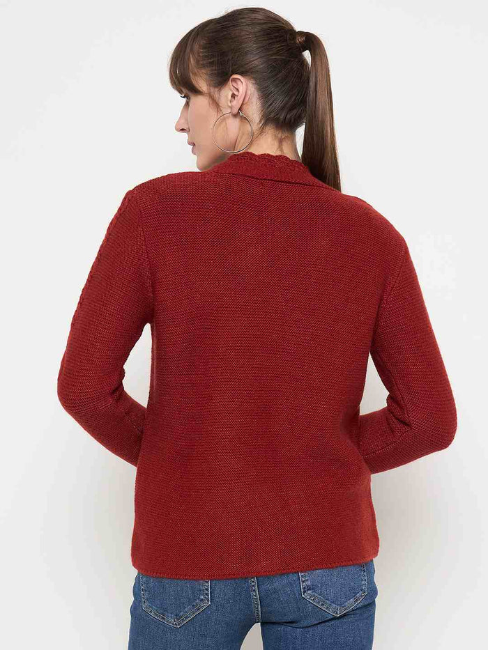 Madame Rust Red Cable Knit Acrylic Cardigan