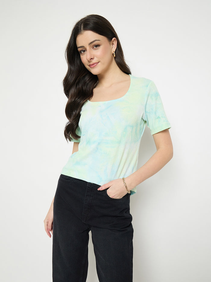 Madame Sea Green Tie Dye Round Neck T-Shirt
