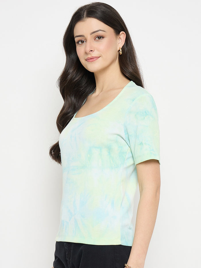 Madame Sea Green Tie Dye Round Neck T-Shirt