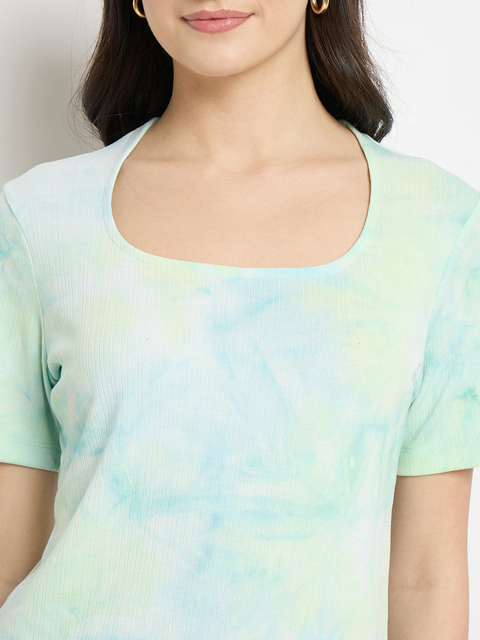 Madame Sea Green Tie Dye Round Neck T-Shirt