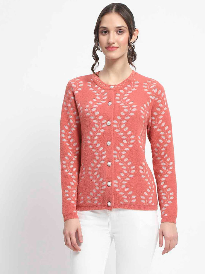 Madame Self Design Full Sleeve Cable Knit Rust Cardigan