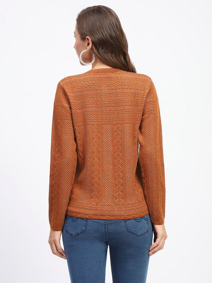 Madame Self-Designed Crew Neck Button Down Tan Cardigan