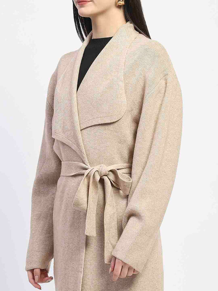 Madame Shawl Collared Camel Brown Long Shrug