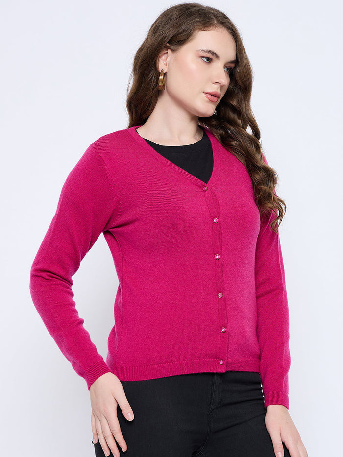 Madame Solid Fuschia Button Down Cardigan