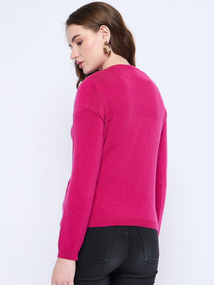 Madame Solid Fuschia Button Down Cardigan