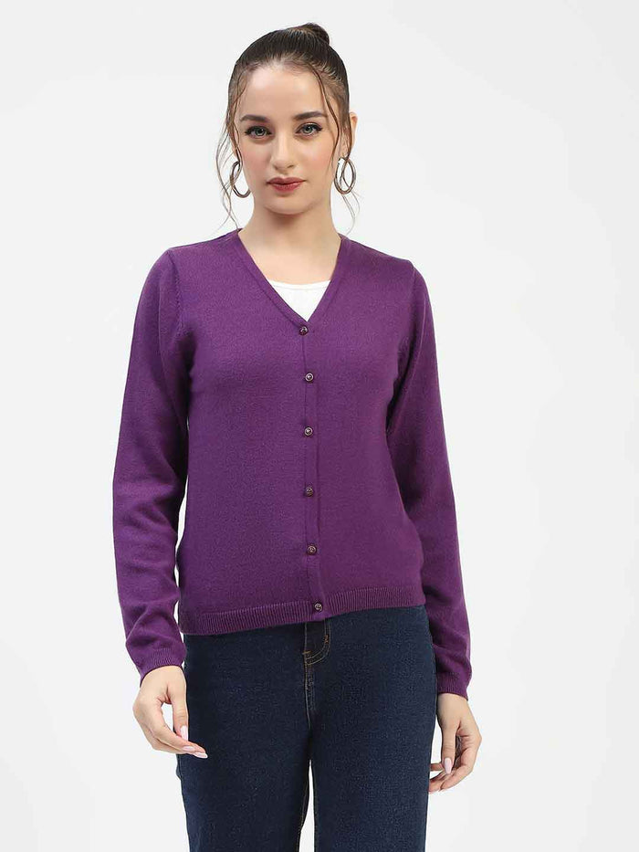 Madame V-Neckline Button-Up Plum Cardigan