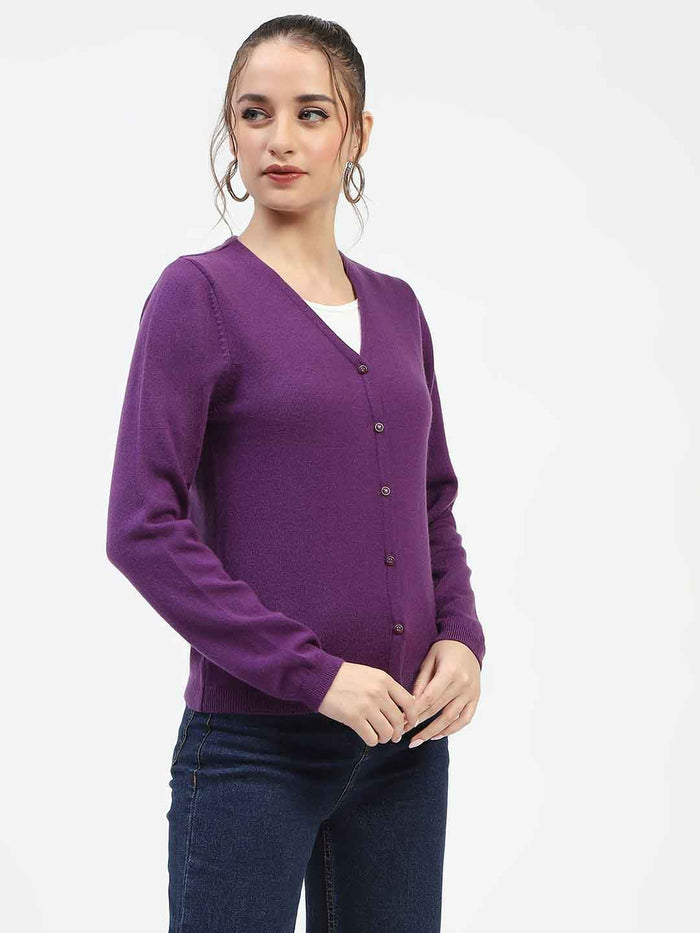 Madame V-Neckline Button-Up Plum Cardigan