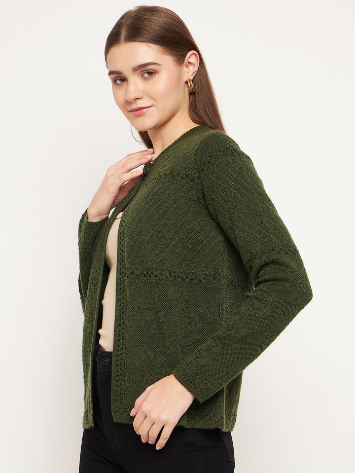 Madame Women Self Design Olive Cardigans