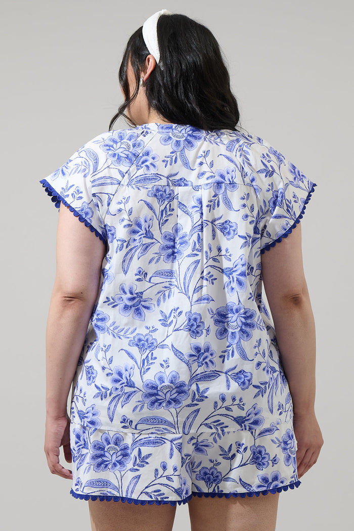 Maeve Floral Ayla Split Neck Top Curve