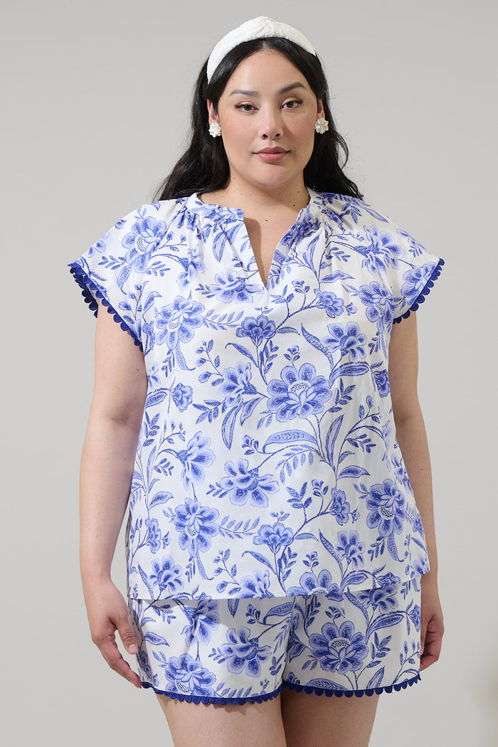 Maeve Floral Ayla Split Neck Top Curve