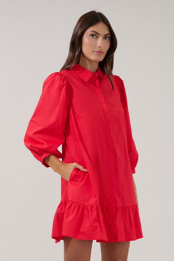 Maude Button Down Long Sleeve Shift Dress