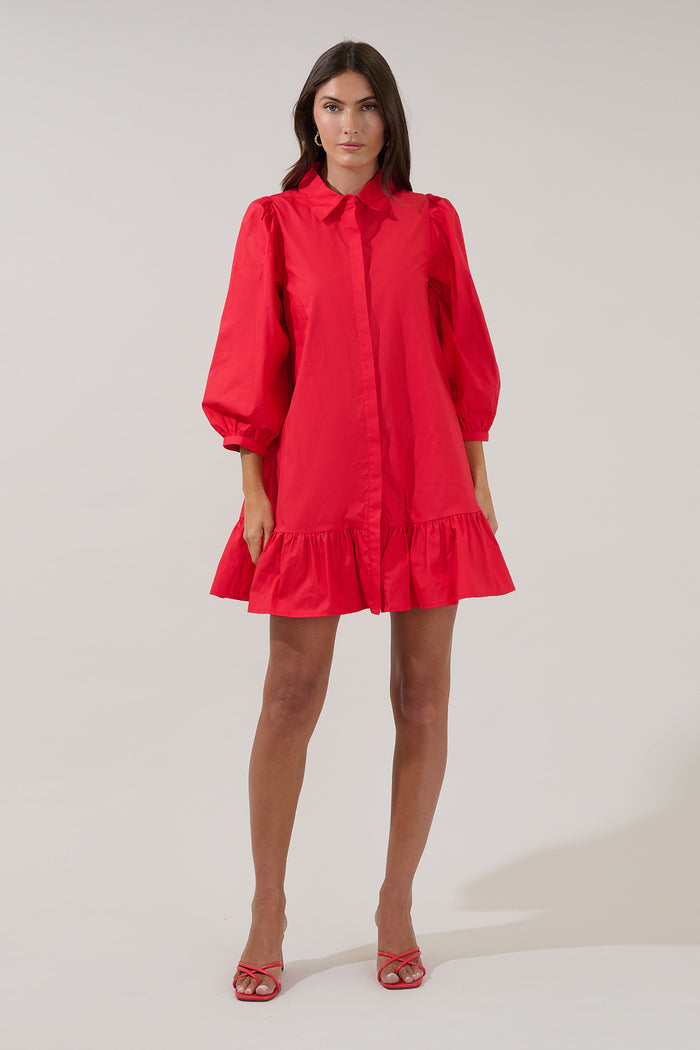 Maude Button Down Long Sleeve Shift Dress
