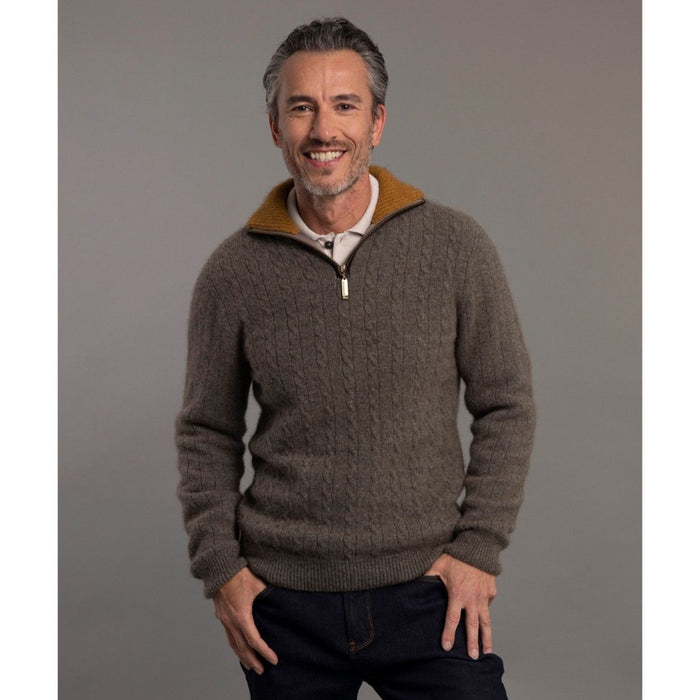 McDonald - Possum & Merino Cable Jersey with Contrast Trim - Black/Honeycomb